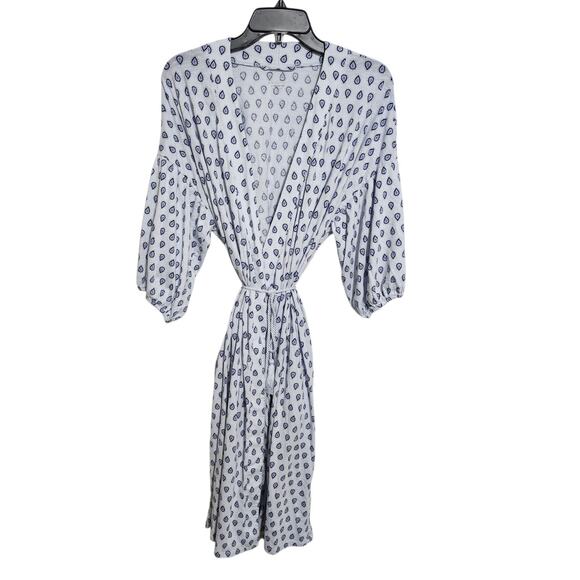 GARNET HILL Womens Med. Paisley Print Bohemian Bishop-Sleeve Knit Robe Pockets - Picture 3 of 9